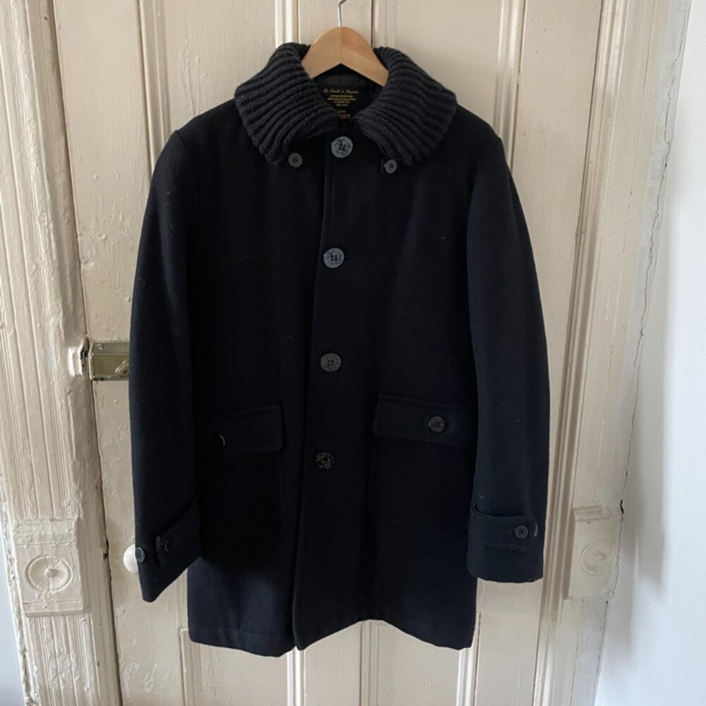 Fidelity By Gerald & Stewart Black Coat, Mid-length with Knit Black Collar - XL
